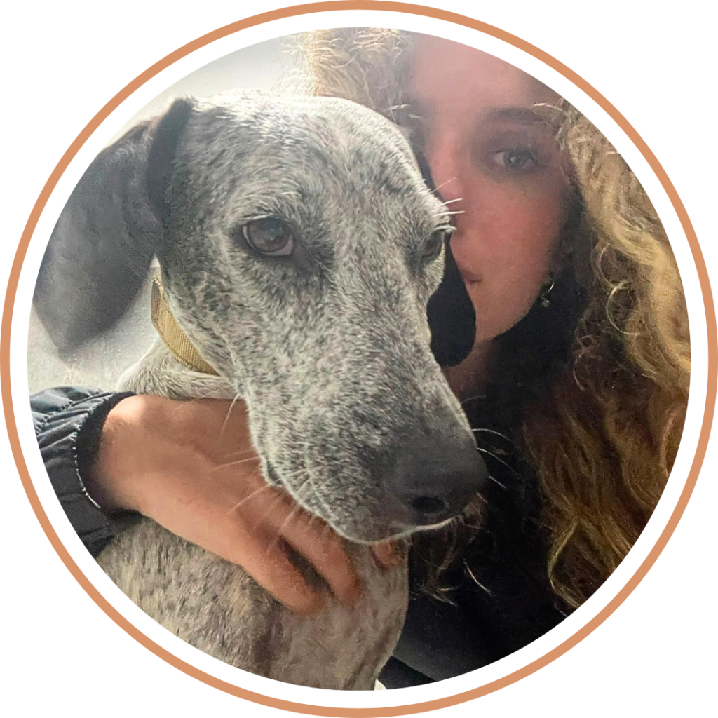 Voluntario N con perro blanco brillante
