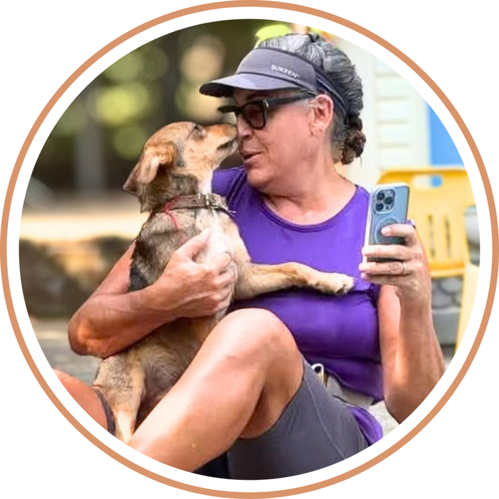 Fundraiser Megan nose to nose with dog